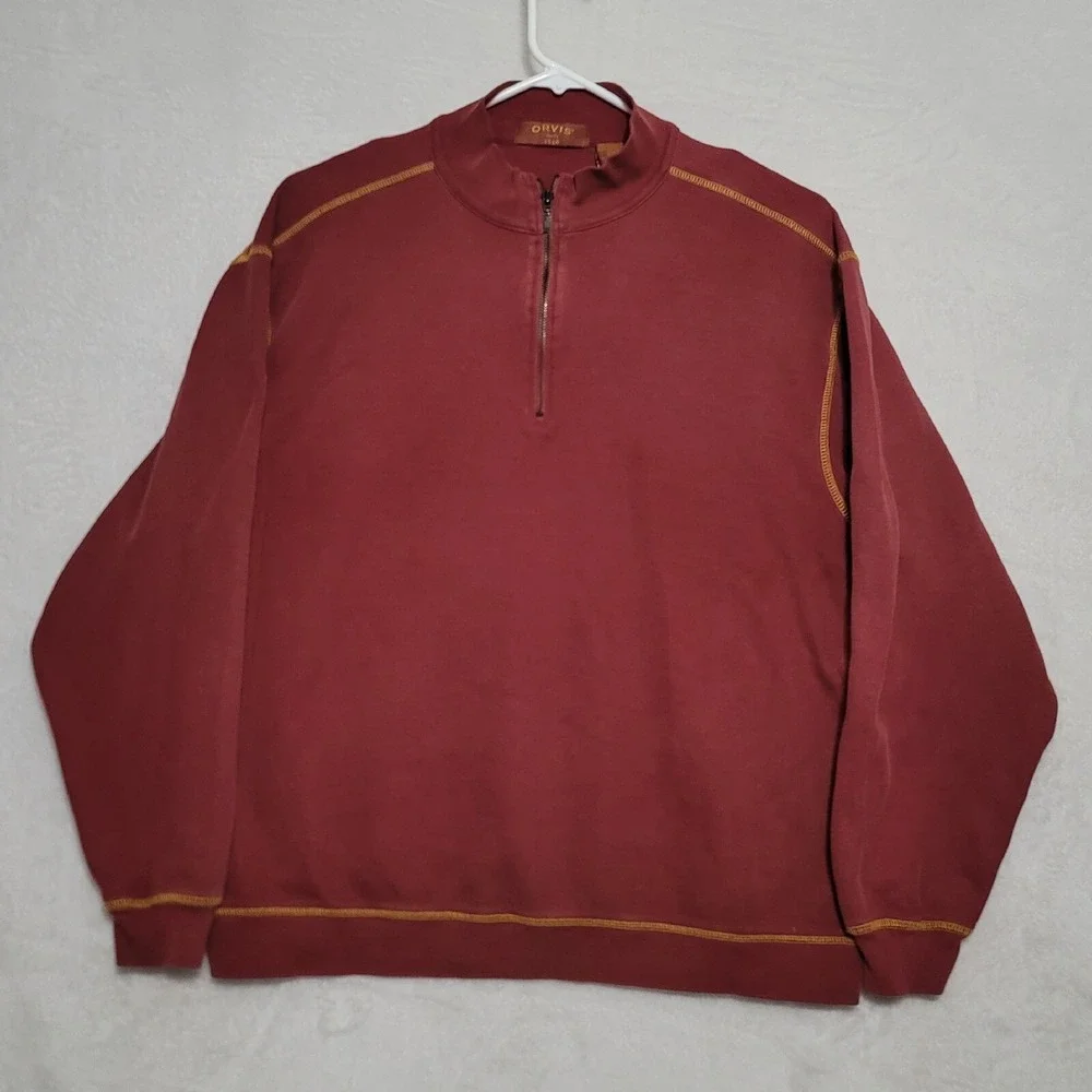 Orvis Men's Sweater Size XL  X Large Dark Red Thick Cotton Long Sleeve Casual